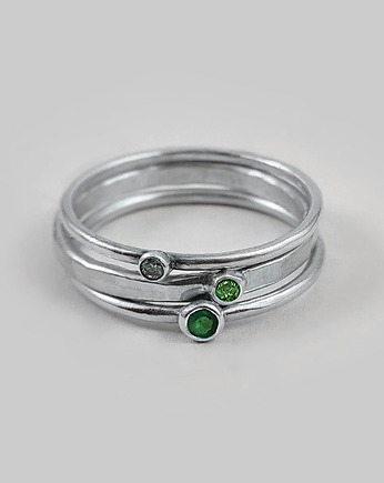 Pierścionek TRIO topaz, szmaragd, diopsyd - srebrne pierścionki, COCONUT