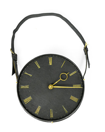 Skórzany zegar ścienny Silvos, Niemcy lata 70., Good Old Things