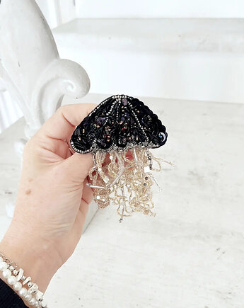 Broszka MEDUZA 4  ręcznie haftowana brocha morska, HAART