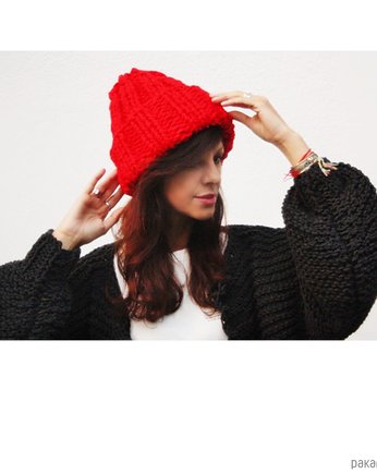 Czerwona czapka beanie z wełną, Mademoiselle Patrini