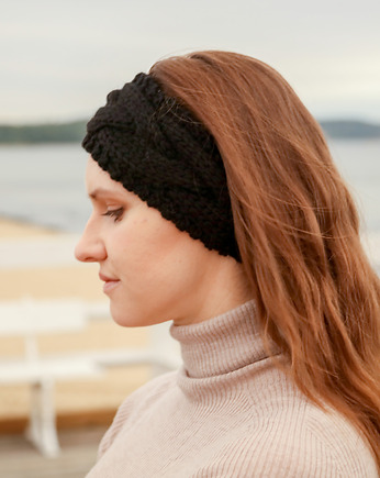 Czarna wełniana opaska w warkocze, Holy Alpaca Knit