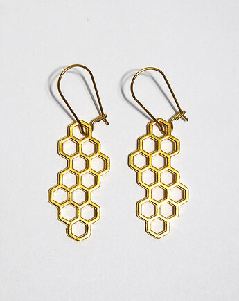 Kolczyki wiszące, złote - Plaster miodu, yenoo