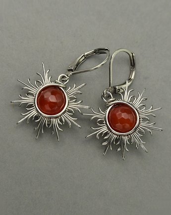 Czerwone kolczyki słońce gwiazdki karneol wire wrapping słoneczka, Agata Rozanska
