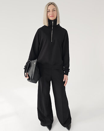 Komfortowy komplet bluza na zamek i szerokie spodnie wide leg, Ablush