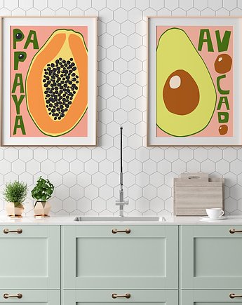 Plakat Owoc Papaja i Awokado - zestaw dwóch plakatów, Pracownia Och Art