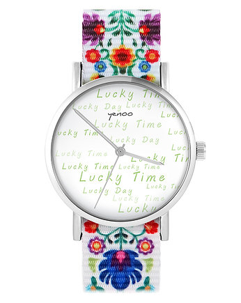 Zegarek - Lucky time, day - folk biały, nato