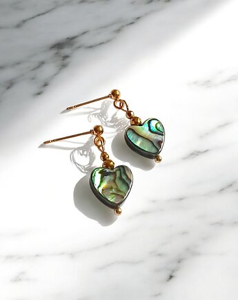 Kolczyki SERDUSZKA muszla paua : sztyfty kuleczki GOLD, kaktusia