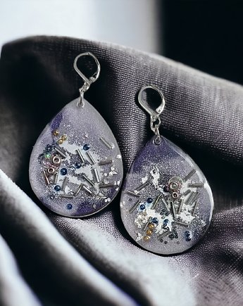 UNIKATOWE kolczyki z żywicy : kolekcja PICASSO : XL : fioletowo-szare, kaktusia