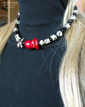 Elegancki naszyjnik z jaspisu dalmatyńskiego, korala i krzemienia Handmade, Galeria Limart