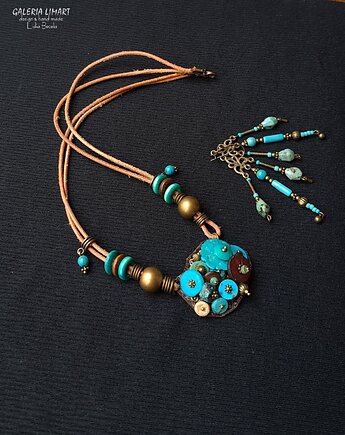Turkusowy naszyjnik w stylu boho unikat ręcznie robiony niebanalny PREZENT, Galeria Limart