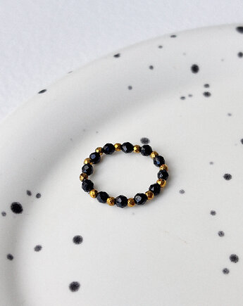 Pierścionek elastyczny Hematyt Onyks, Chmolowska Jewellery