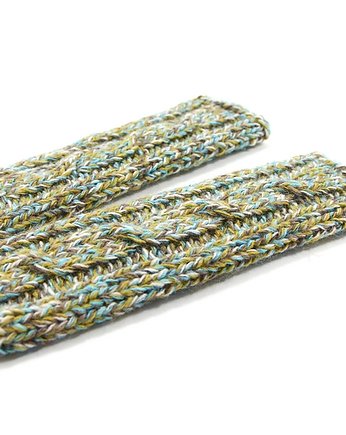 Długie kolorowe mitenki na drutach z warkoczem, RękaProduction