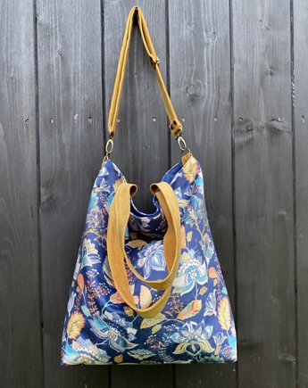 Torba na ramię XL - print jesienne kwiaty, PRACOWNIA 166