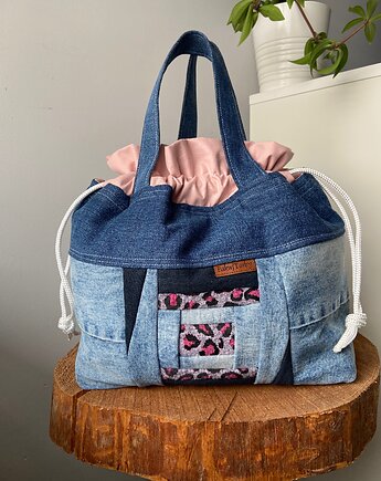 Torebka jeansowa do ręki patchworkowa, PakujTorby