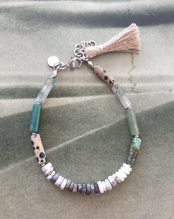 Bransoletka patyczki opal, agt mszysty, turkus, jaspis dalmatyński, modesign