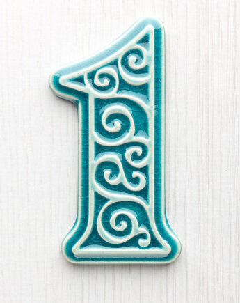 Numer mieszkania - ceramiczna cyfra 1 turkusowa wys.8cm, pracowniazona