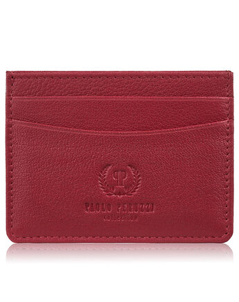 Etui na karty i wizytówki skórzane minimalistyczne etui czerwone T-151-RD, Paolo Peruzzi