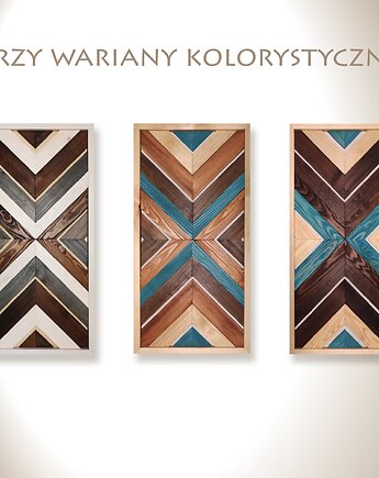 Drewniany obraz geometryczny 3D - trzy wersje kolorystyczne, pracownia ReThing