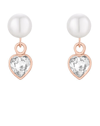 Kolczyki z różowego złota perły z sercami SWAROVSKI CRYSTAL, SOTHO