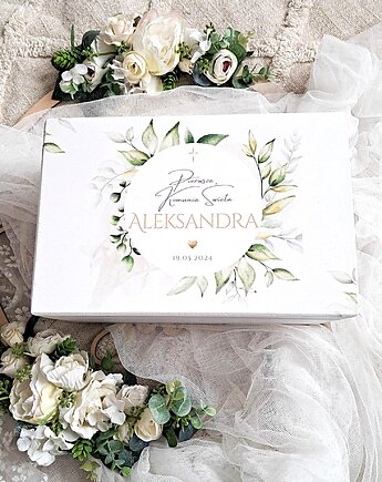 Kuferek Komunijny ELEGANCKA ZIELEŃ, pamiątka Komunii, prezent na Komunie, LOO LOO DREAM