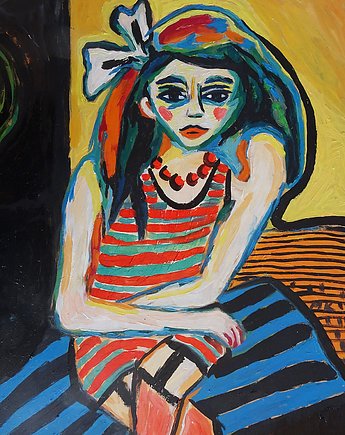 Obraz do salonu portret dziewczyna z kokardą franzi, alice oil on canvas