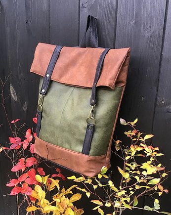 Plecak  włóczykija - cynamon, zieleń, czekolada, PRACOWNIA 166