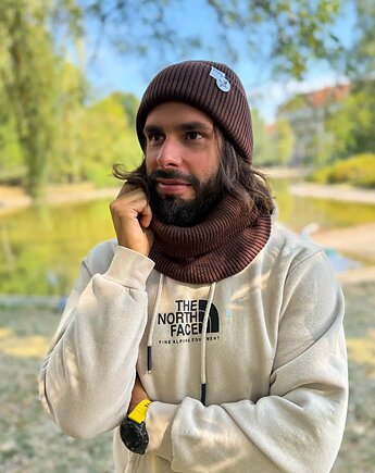 Męska czapka beanie z bawełny logo kolorowe Brąz, Brain Inside