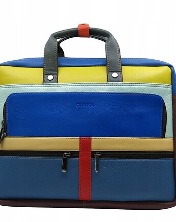 Aktówka torba na laptopa skórzana rączki regulowany pasek kieszenie OLIVKA, Olivka Warsaw