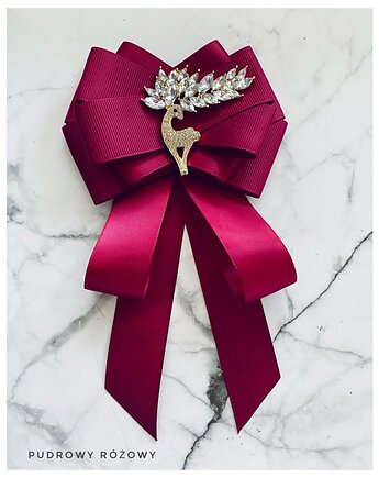 Brosza  / Krawat w kolorze burgund  z Reniferem Exclusive, Pudrowy Różowy