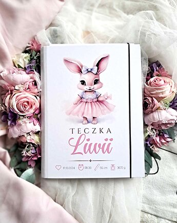 TECZKA KRÓLICZKA z metryczką, prezent na roczek, narodziny, Chrzest, LOO LOO DREAM