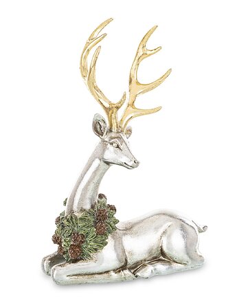 Figurka - renifer 22x16 cm leżący ze złotym porożem, MIA home