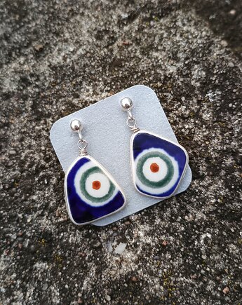 Kolczyki ceramiczne Bolesławiec, biżuteria z talerzy