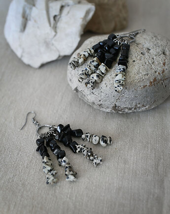 Długie kolczyki czarno-białe z jaspisem i turmalinem, VZORKO