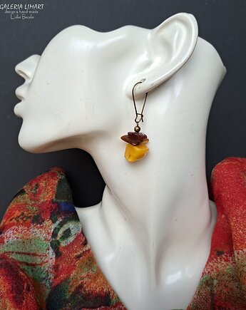 Oryginalne kolczyki z bursztynów bałtyckich mlecznego i koniakowego Prezent, Galeria Limart