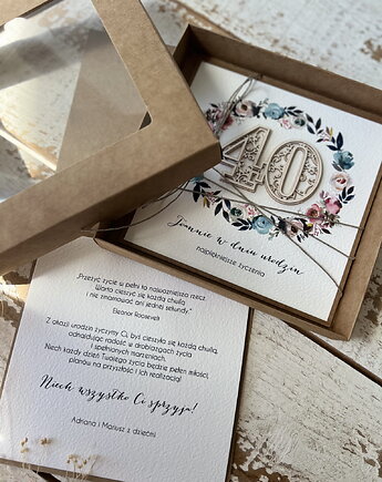 Personalizowany prezent - wyjątkowa kartka boho ręcznie robiona na 40 urodzin, sorte