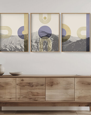 Plakaty góry Tatry, zestaw/tryptyk w stylu mid-century, do salonu, sypialni., Grawisfera