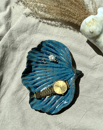 Ceramiczna muszla na biżuterię w kolorach morza, Makatka Polka Ceramiczna