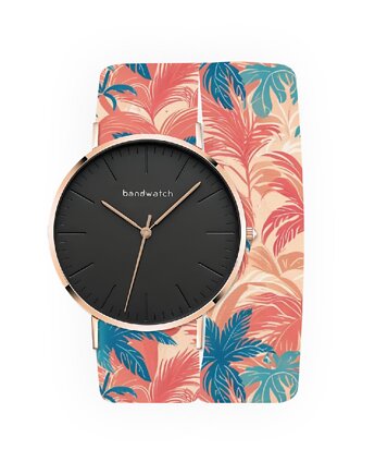 Zegarek damski wiązany - Coral Palm - Tarcza Różowe złoto, Bandwatch
