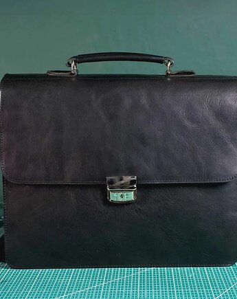 Czarna Torba Męska do Pracy na Ramię z klamrą Vintage Skóra Juchtowa BV41, Belveder