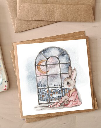 Kartka Okolicznościowa Christmas Bunny Window, Pookys world