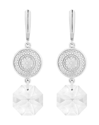 Srebrne długie kolczyki z medalionami i kryształami SWAROVSKI CRYSTAL, SOTHO