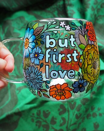 Ręcznie malowany szklany kubek FIRST blue, ka.linea