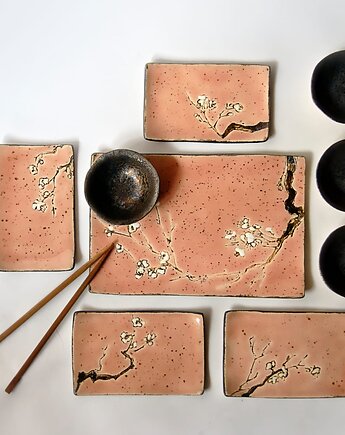 Ręcznie wykonany zestaw do sushi dla  4 osób Kwiat Wiśni, Ewa Duszka