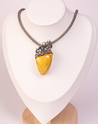 Wisiorek srebrny z jaszczurką i bursztynem, Amber by Baco