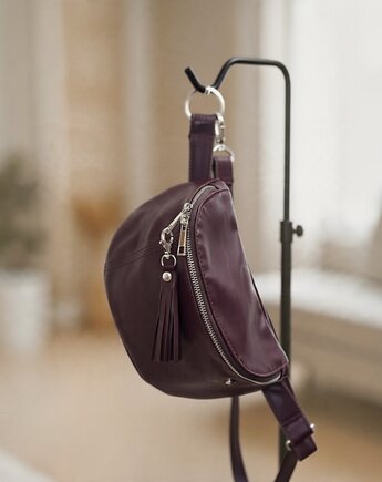 Duża nerka skórzana U'POLKA, skóra naturalna burgund, UNIQUE HandMade