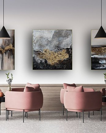 Tryptyk KOLORY ZIEMI ręcznie malowana ABSTRAKCJA 60 x 180 cm obraz strukturalny