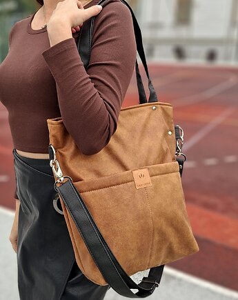 Duża torba z kieszeniami z Brązowego nubuku, sabi tatka