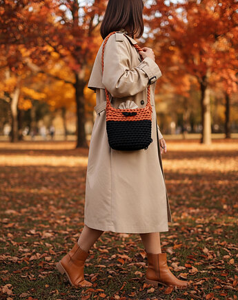 Torebka damska na szydełku ze sznurka styl boho-miejski TS015, Barwny Zakątek