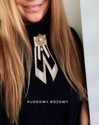 Brosza / Krawatka czarno złota z perłą NEW, Pudrowy Różowy