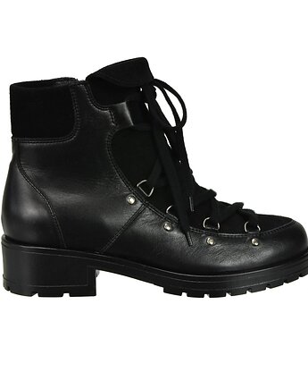 Botki skórzane - suwak + sznurówki - lekko ocieplane  (6140), BOSCCOLO